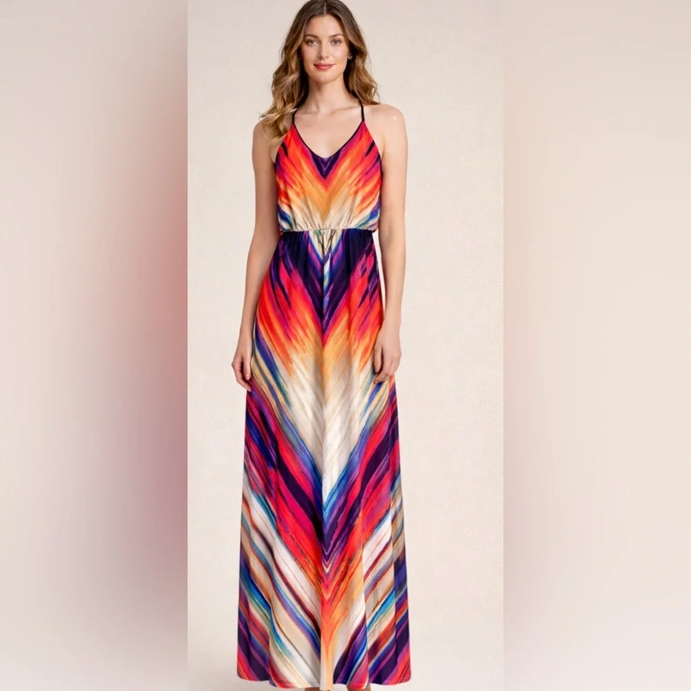 ALLOY Apparel-Vibrant Chevron Maxi Dress - Picture 1 of 10